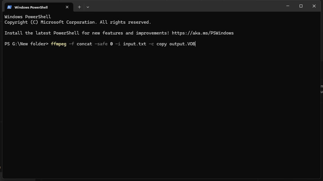 Windows 11 使用 FFmpeg 无损合并 VOB.MP4.MKV.AVI 等视频格式