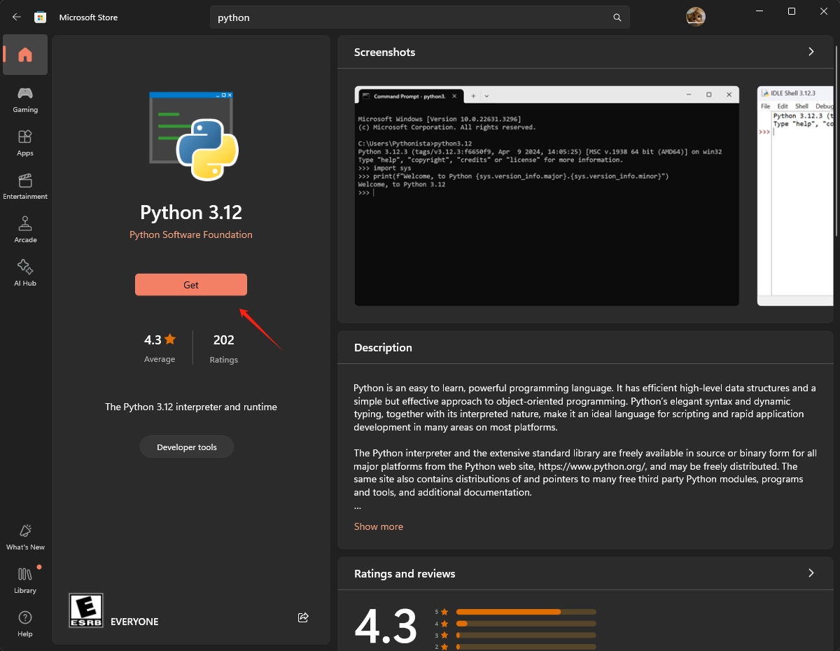 Windows 11 应用商店安装 Python